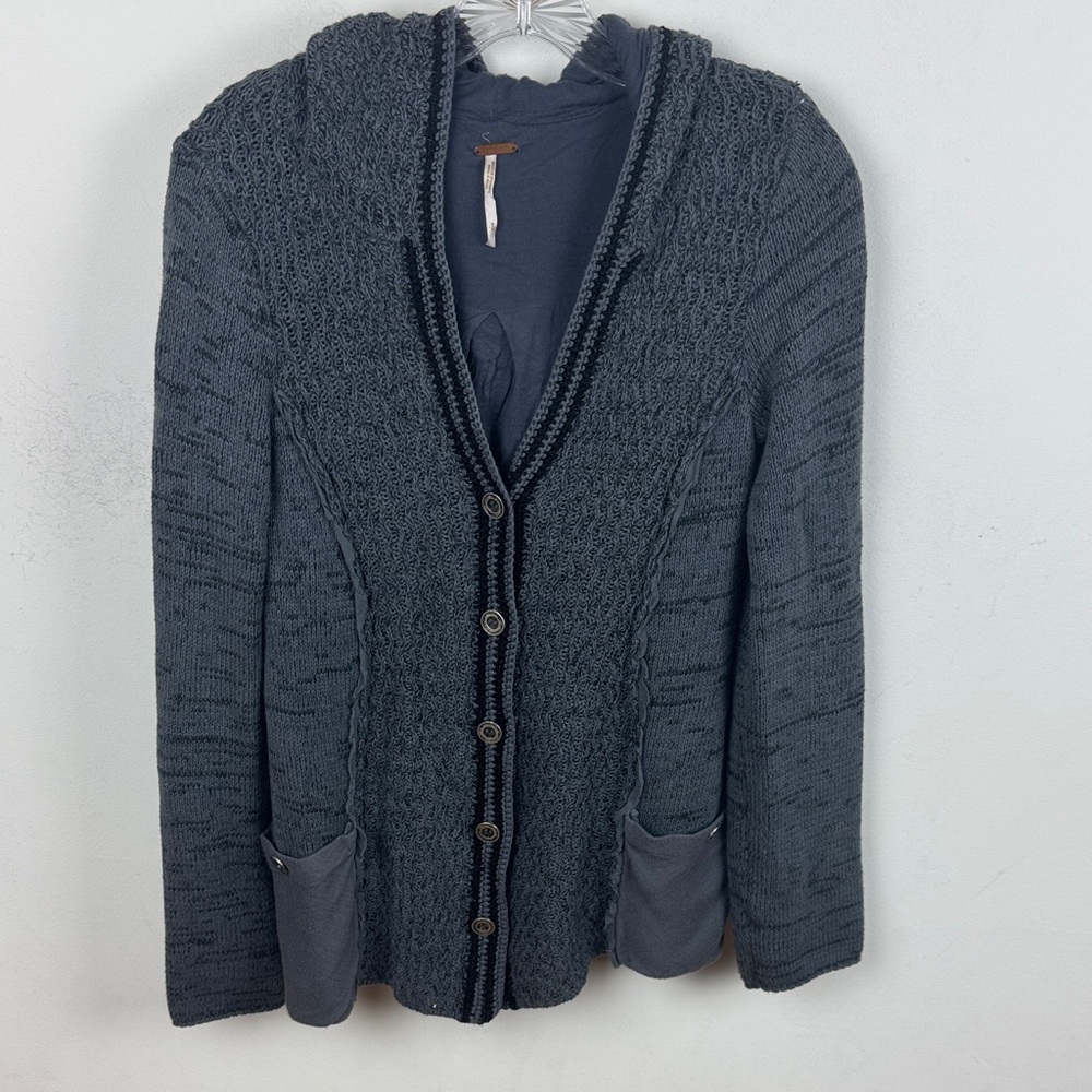 Free People Knit Button-Up Cardigan featuring a hood